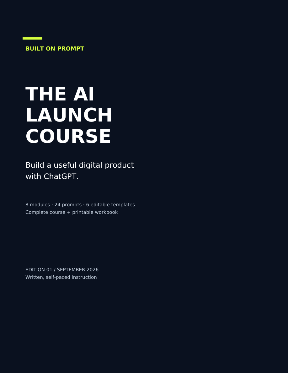 The AI Launch Course by Built on Prompt — eight written modules with a complete workbook